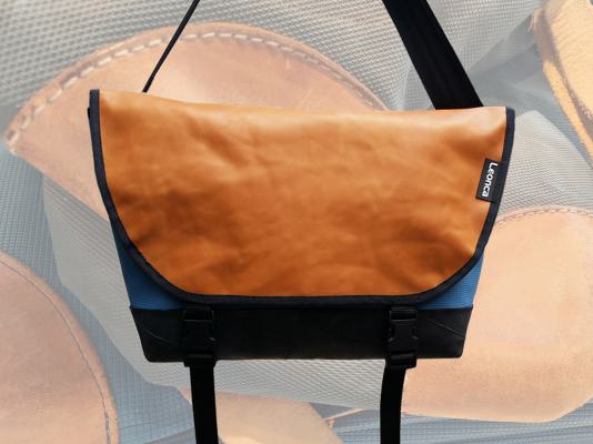 Messenger Bag made of gym mat and leather and tractor hose